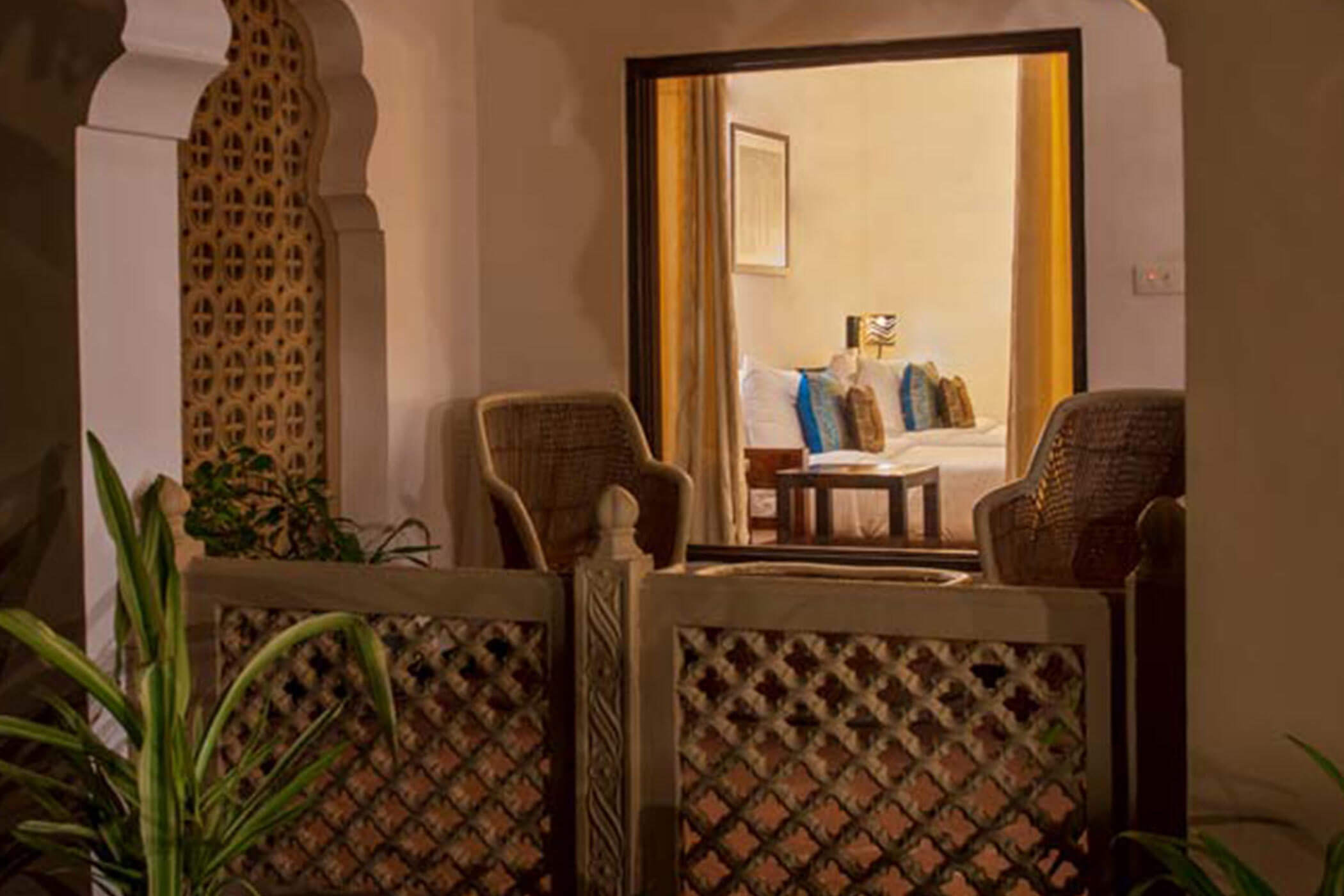 All the rooms are set in the lovely porch that opens up to the garden and the view of hills beyond. 

